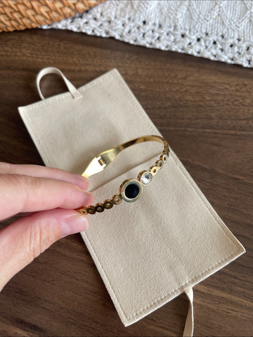 Gold-Tone Bracelet with Black and Clear Stones by